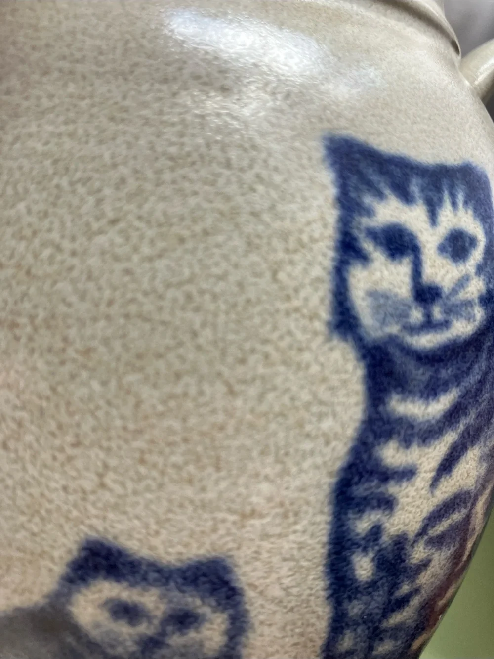 Stoneware type 6” pitcher with blue cat design
